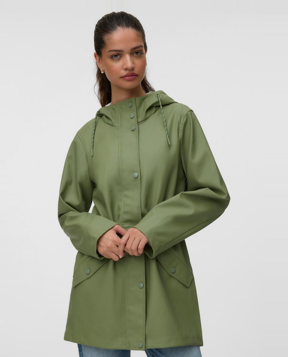 Impermeável Midi com Capuz Verde-claro-2