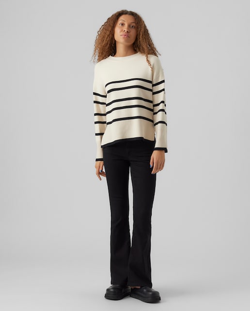 Imagen 0 de Jersey a rayas de mujer manga larga con cuello redondo