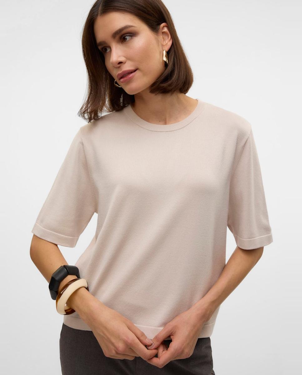 Camisola de Malha Fina com Manga Curta Branco-gelo-2