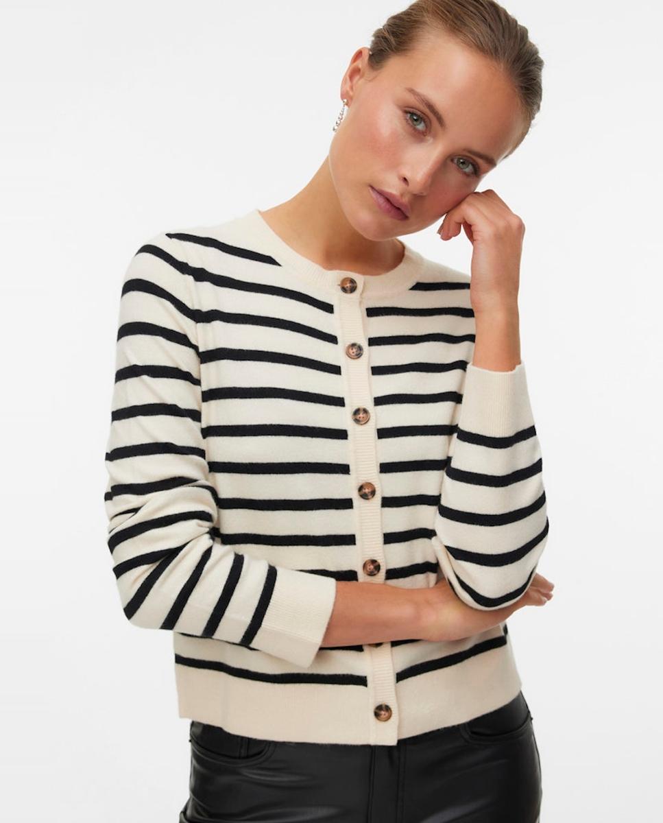 Casaco de Malha Fina com Fecho Abotoado Branco-gelo-1