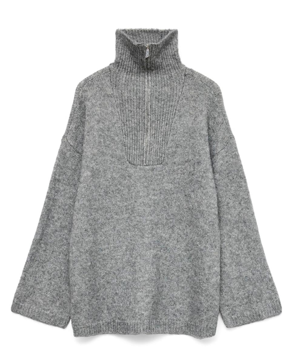 Camisola de malha de mulher com manga comprida e gola alta Cinzento-6