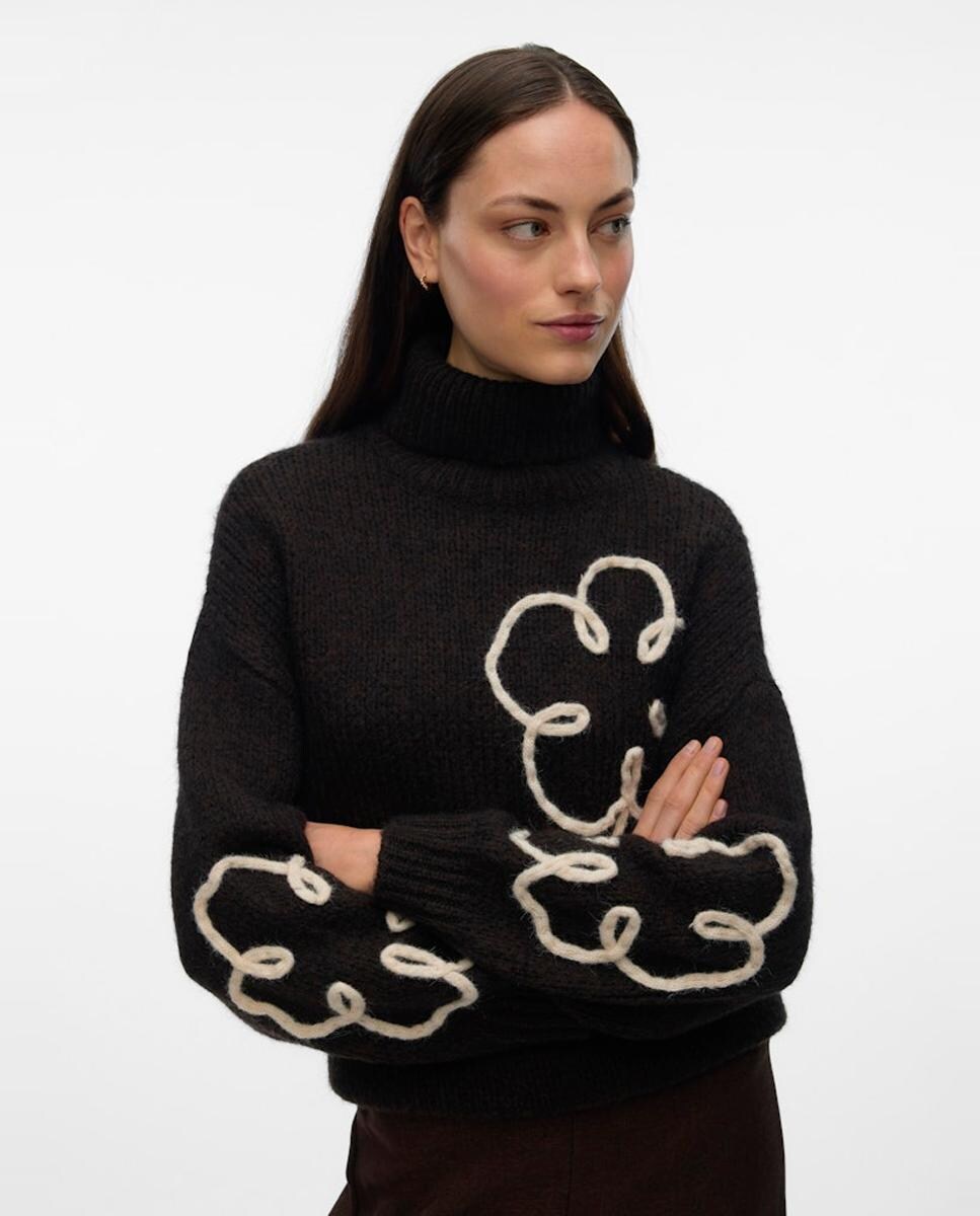 Camisola de Malha de Lã com Bordado Castanho-escuro-5