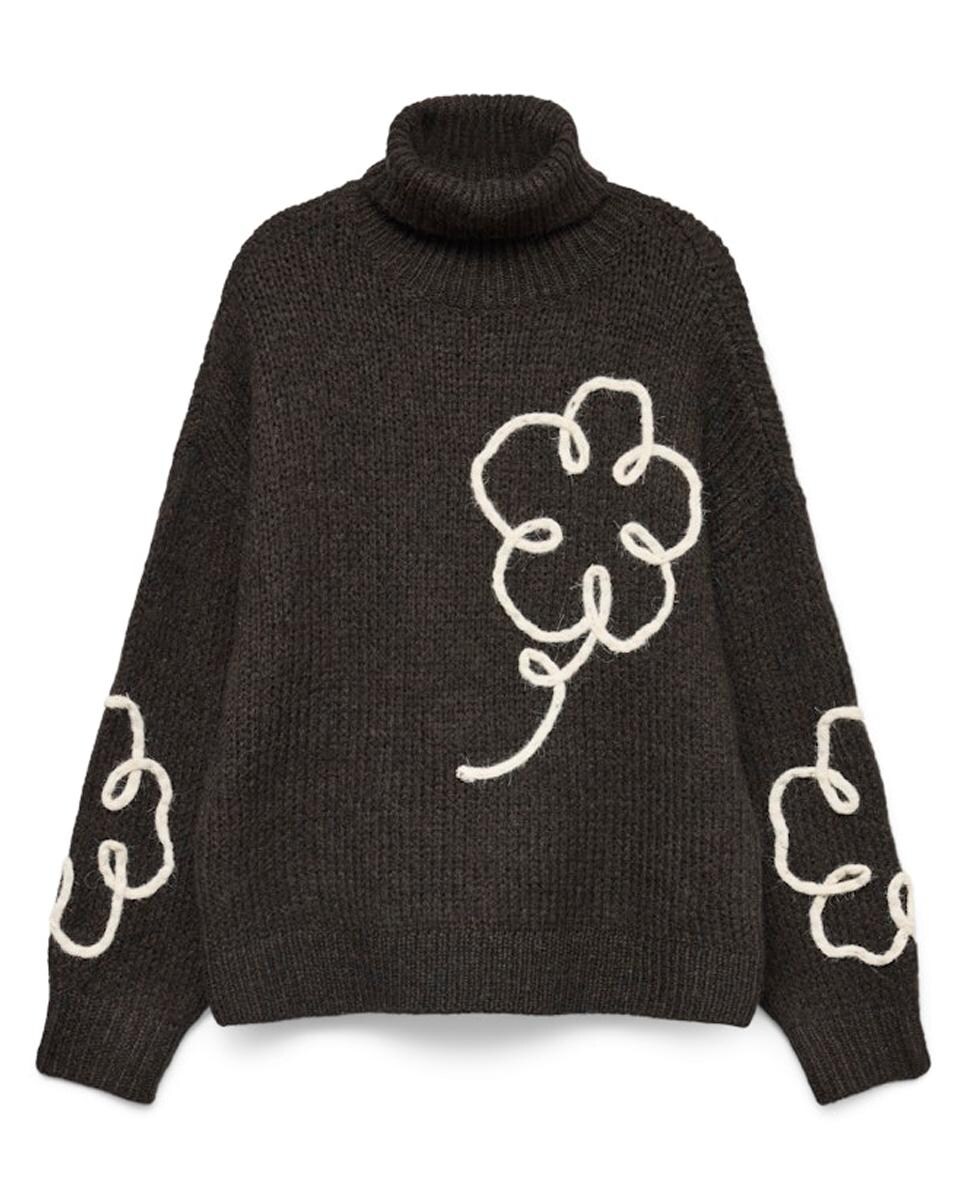 Camisola de Malha de Lã com Bordado Castanho-escuro-6