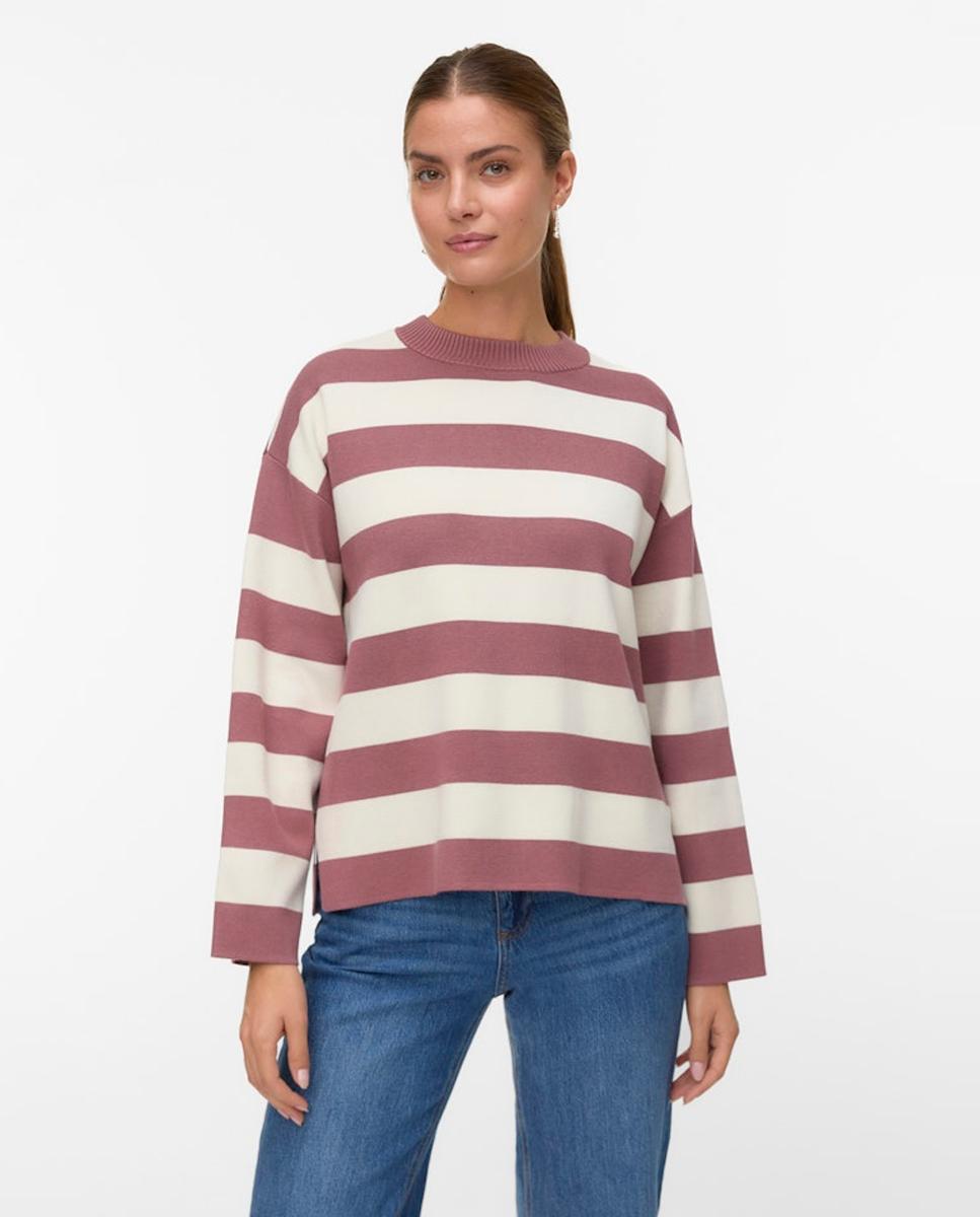 Camisola de malha de mulher com manga comprida Rosa-1