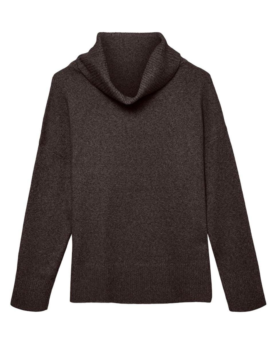 Camisola de malha com gola dobrada e manga comprida Castanho-escuro-6