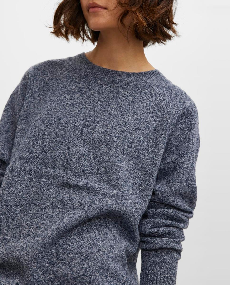 Camisola de malha básica de mulher com manga comprida Azul-índigo-2