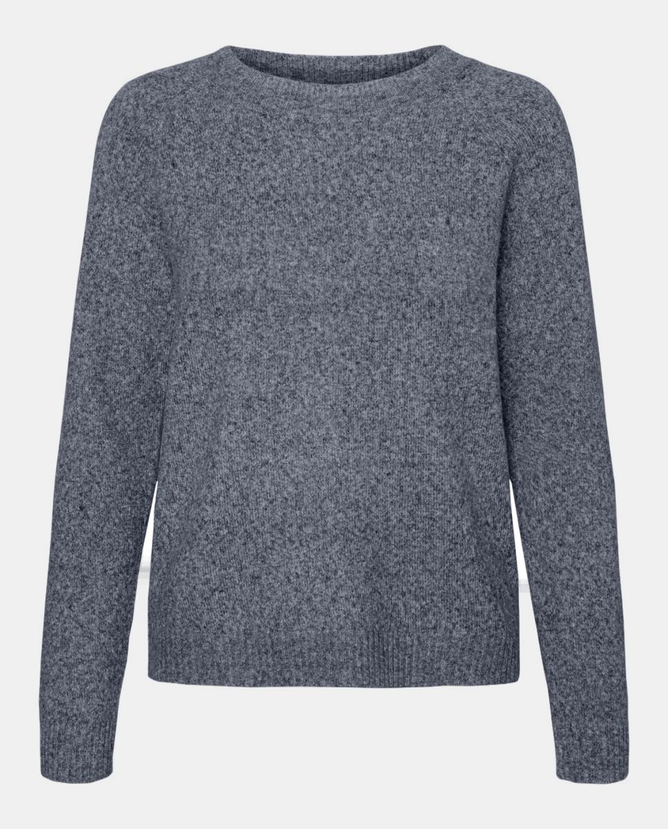 Camisola de malha básica de mulher com manga comprida Azul-índigo-4