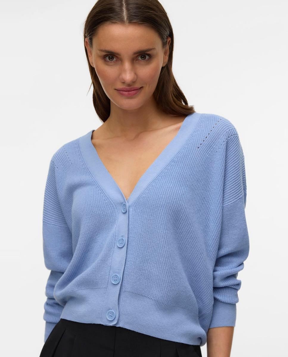 Cárdigan de mujer manga larga con cuello en pico - Vero Moda - Azul claro Azul claro-1