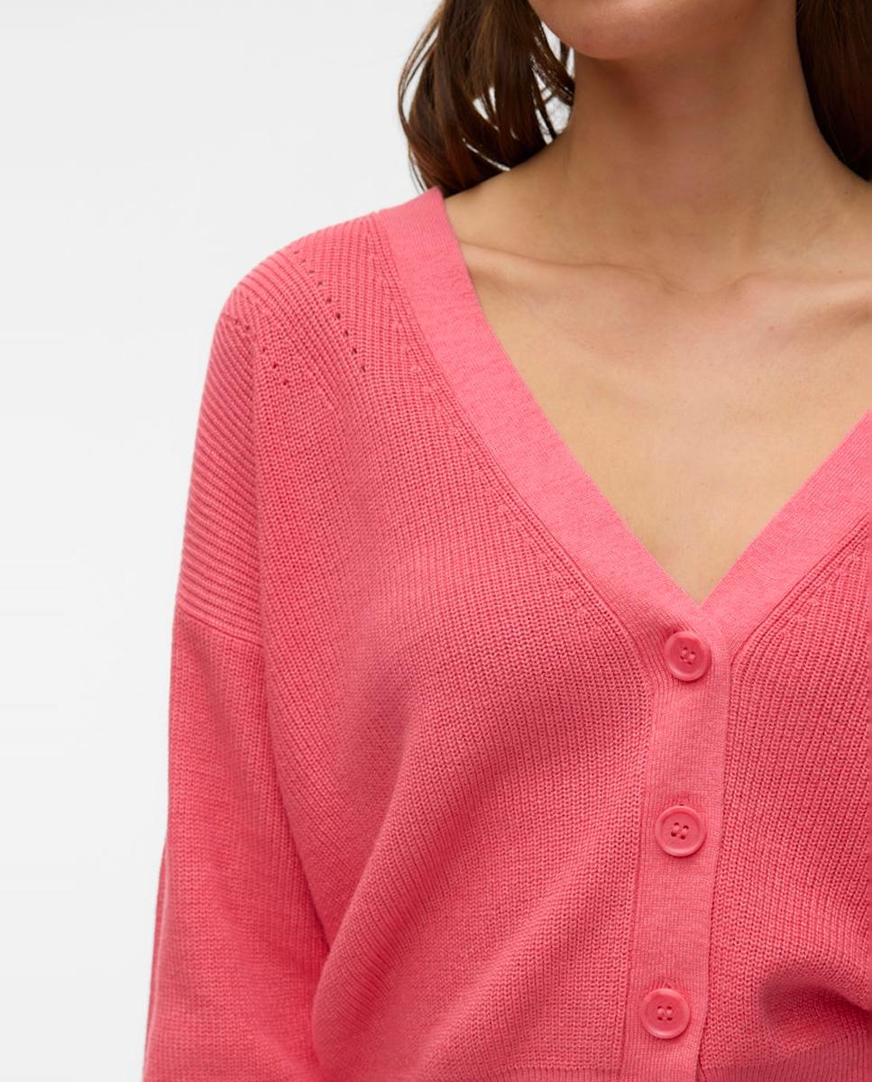 Cardigan de Manga Comprida com Decote em Bico Pêssego-2