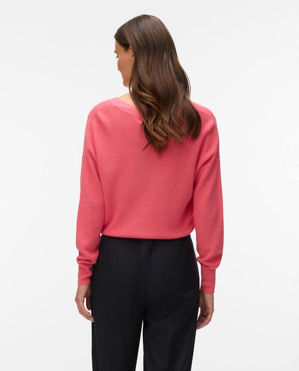 Cardigan de Manga Comprida com Decote em Bico Pêssego-3