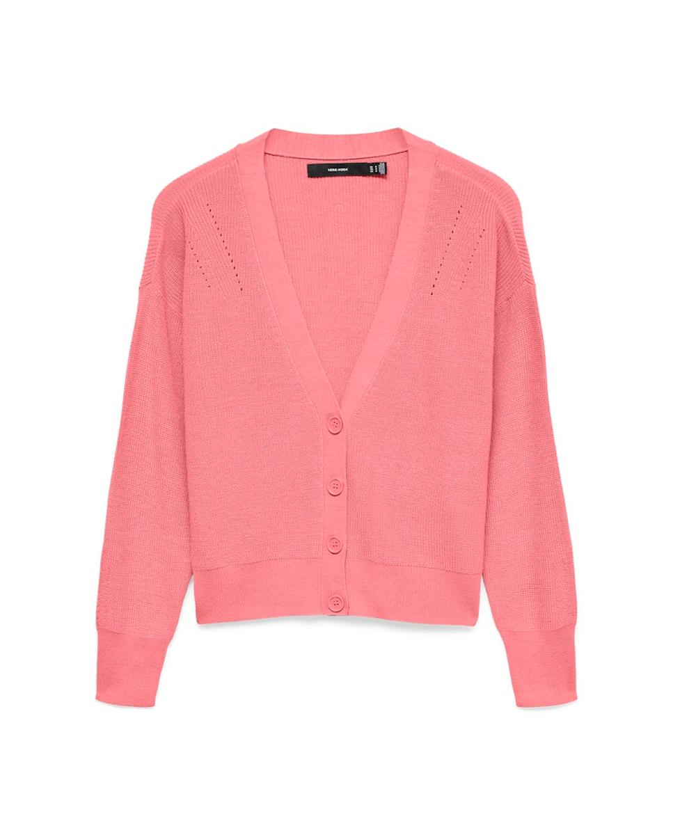 Cardigan de Manga Comprida com Decote em Bico Pêssego-4