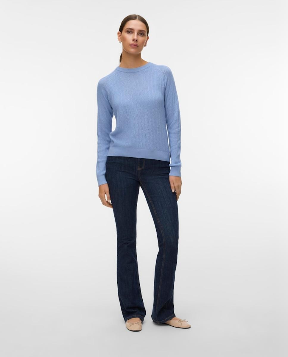 Jersey de punto fino de mujer diseño troquelado - Vero Moda - Azul claro Azul claro-1