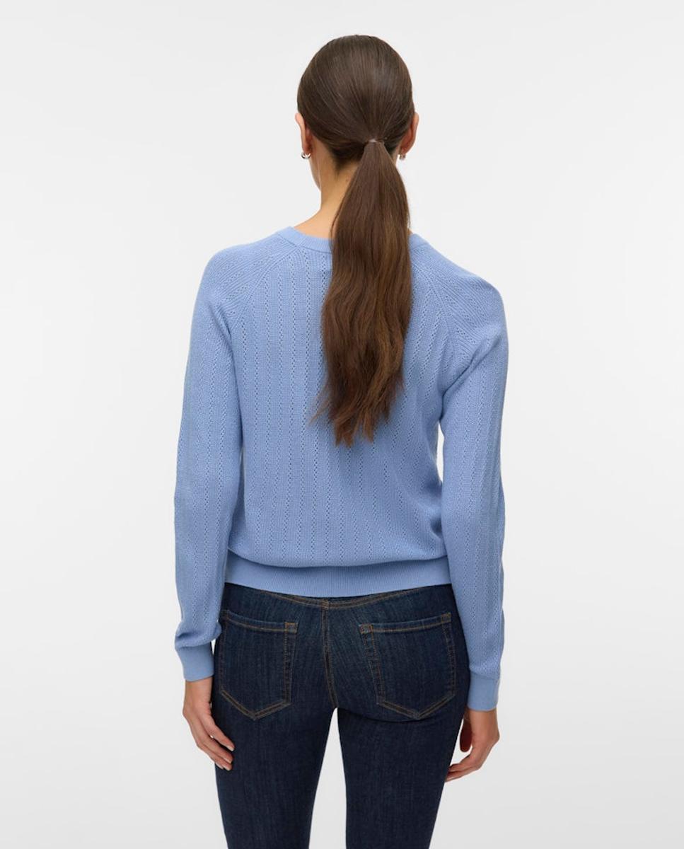 Jersey de punto fino de mujer diseño troquelado - Vero Moda - Azul claro Azul claro-4