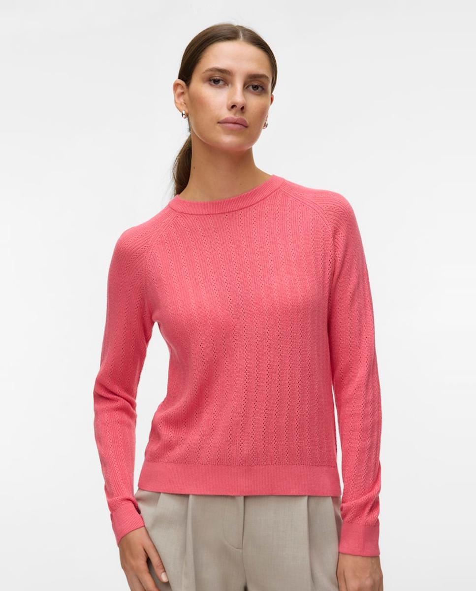 Jersey de punto fino de mujer diseño troquelado - Vero Moda - Melocotón Melocotón-1