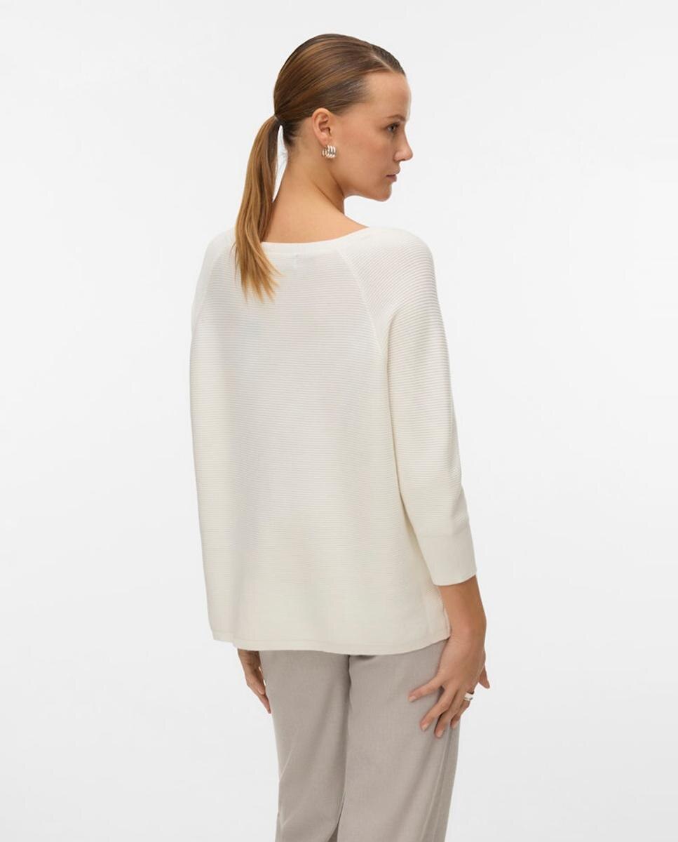 Camisola de Malha Fina com Decote à Barco Branco-2