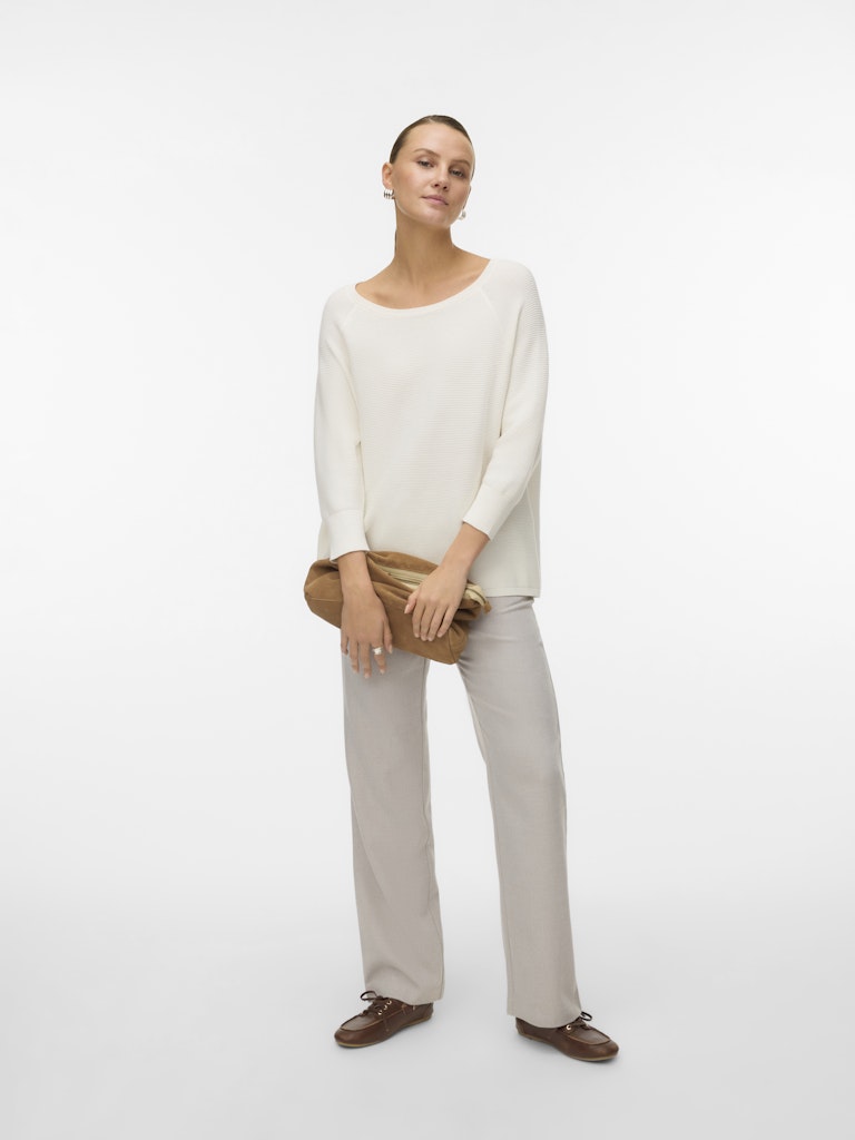 Camisola de Malha Fina com Decote à Barco Branco-5
