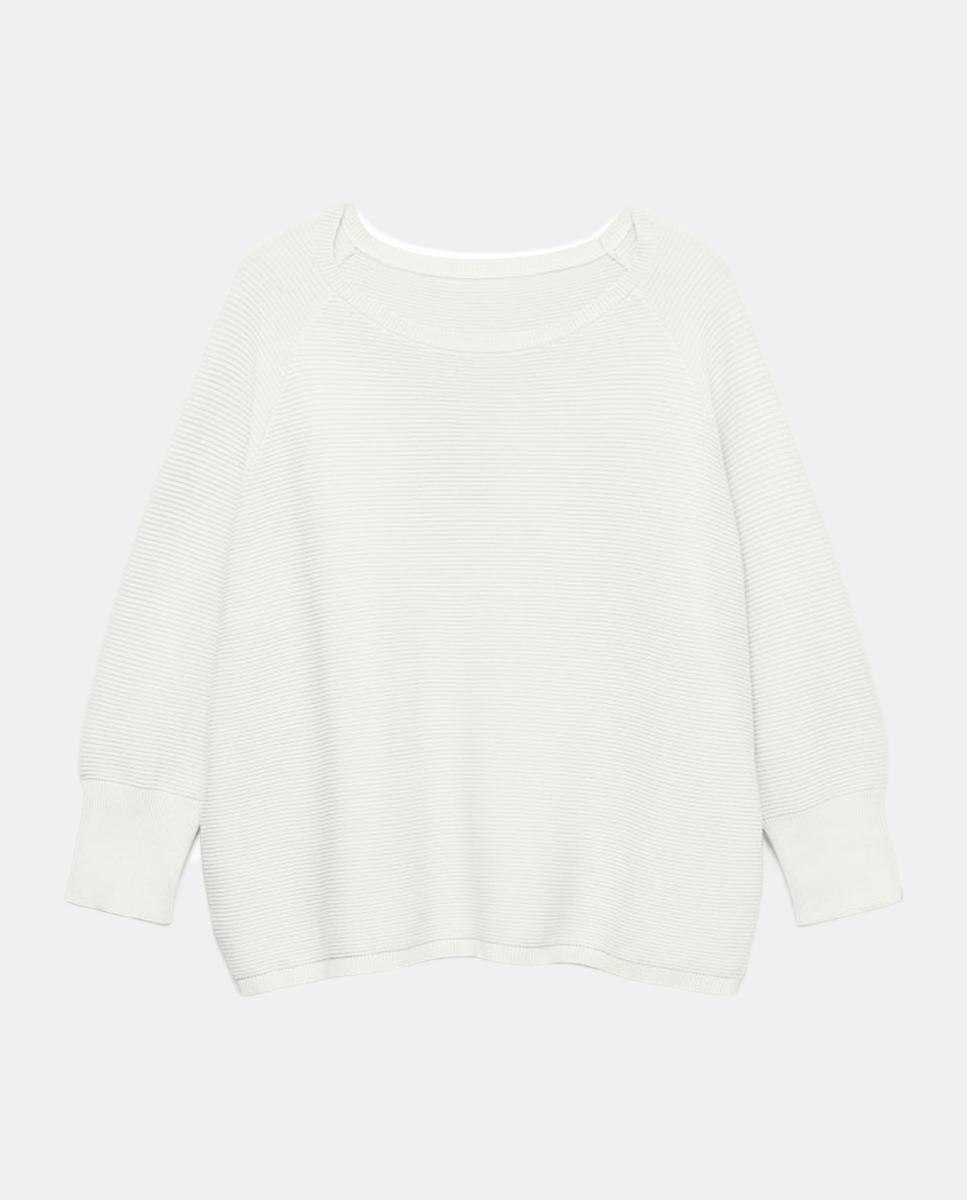 Camisola de Malha Fina com Decote à Barco Branco-4