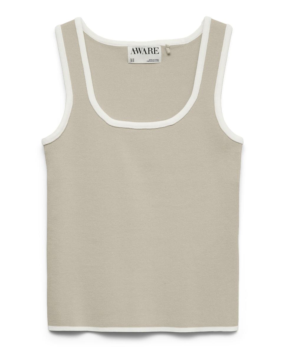 Top de punto canalé con bordes a contraste - Vero Moda - Gris claro Gris claro-4