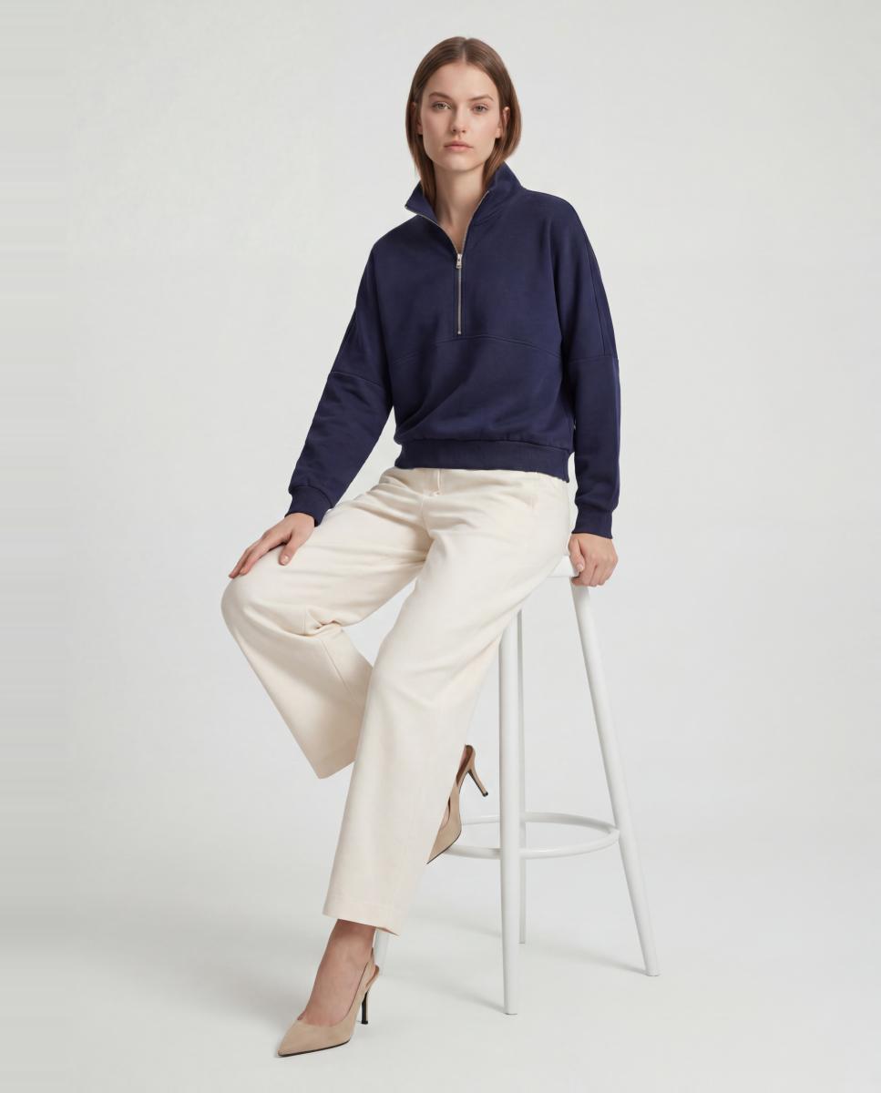 Sweatshirt de Manga Comprida com Fecho de Correr na Gola Azul-marinho-6