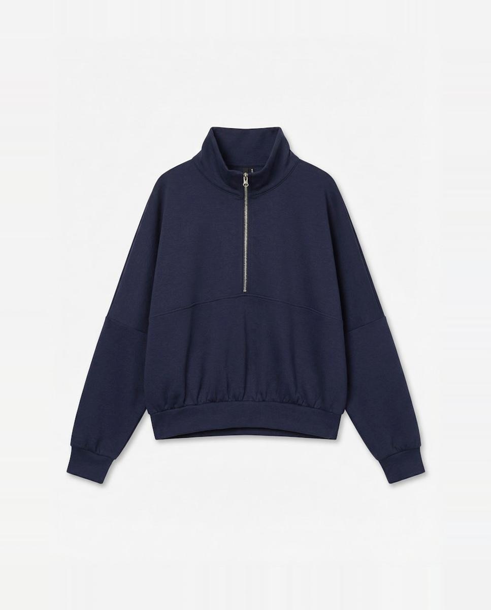 Sweatshirt de Manga Comprida com Fecho de Correr na Gola Azul-marinho-5