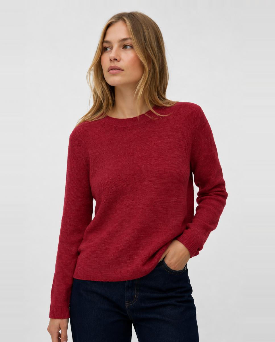 Jersey de punto fino de mujer con manga larga - Vero Moda - Rojo Rojo-1