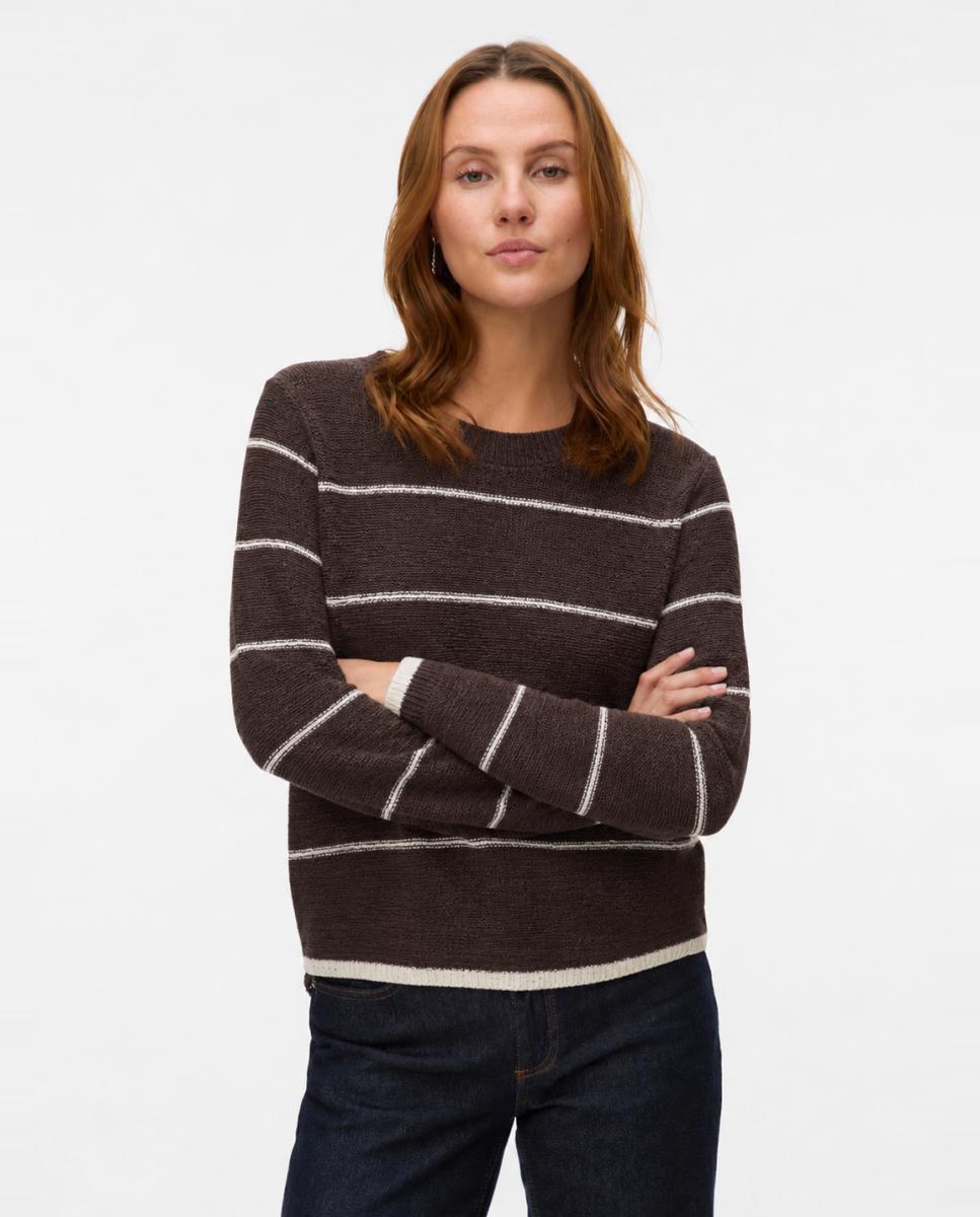 Jersey de punto fino de mujer con manga larga - Vero Moda - Marrón oscuro Marrón oscuro-1