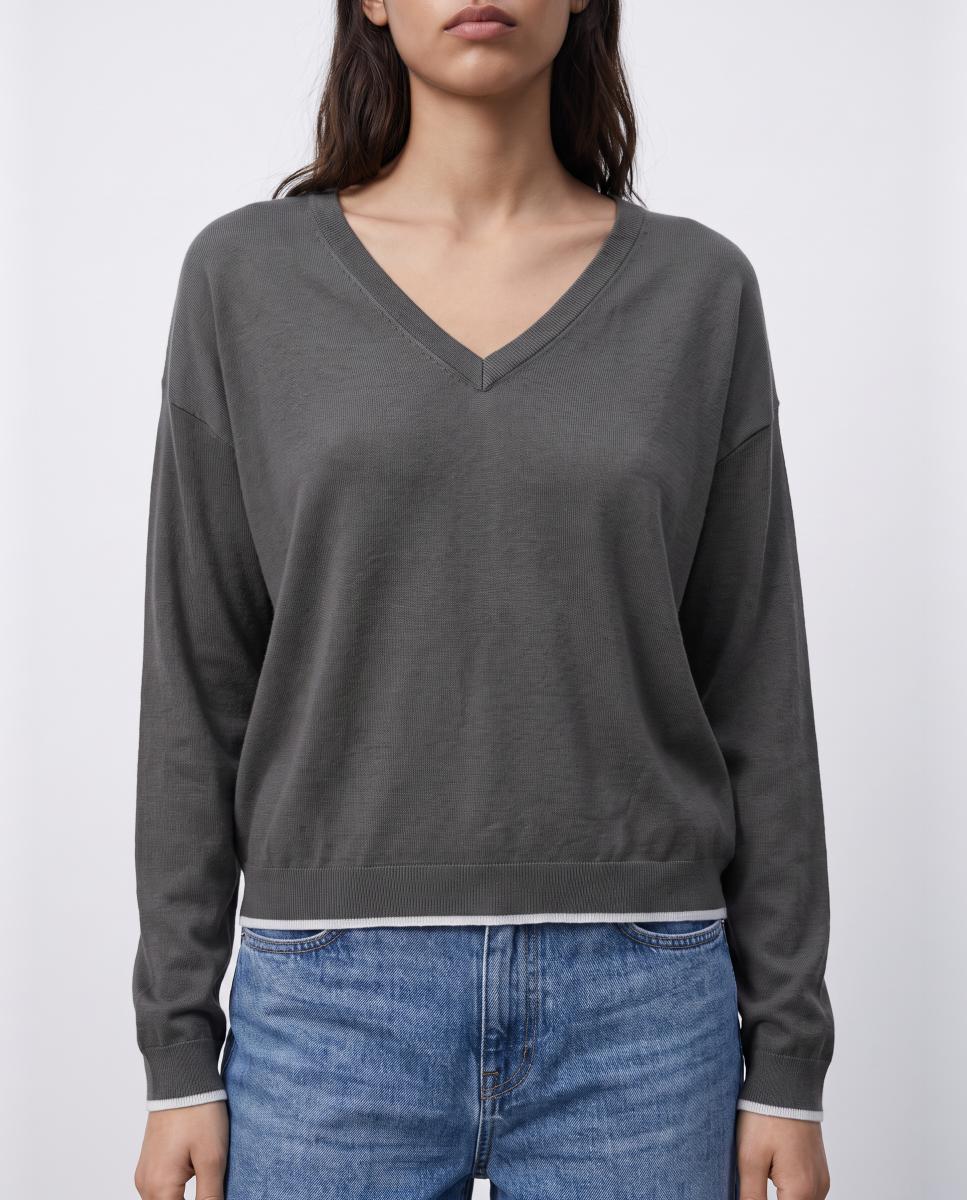 Imagem 0 de Camisola de Malha Fina com Decote em Bico