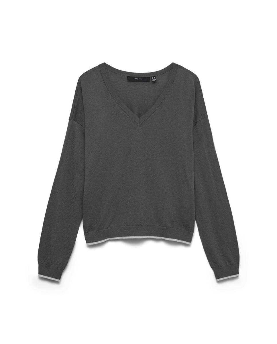 Camisola de Malha Fina com Decote em Bico Cinzento-escuro-6