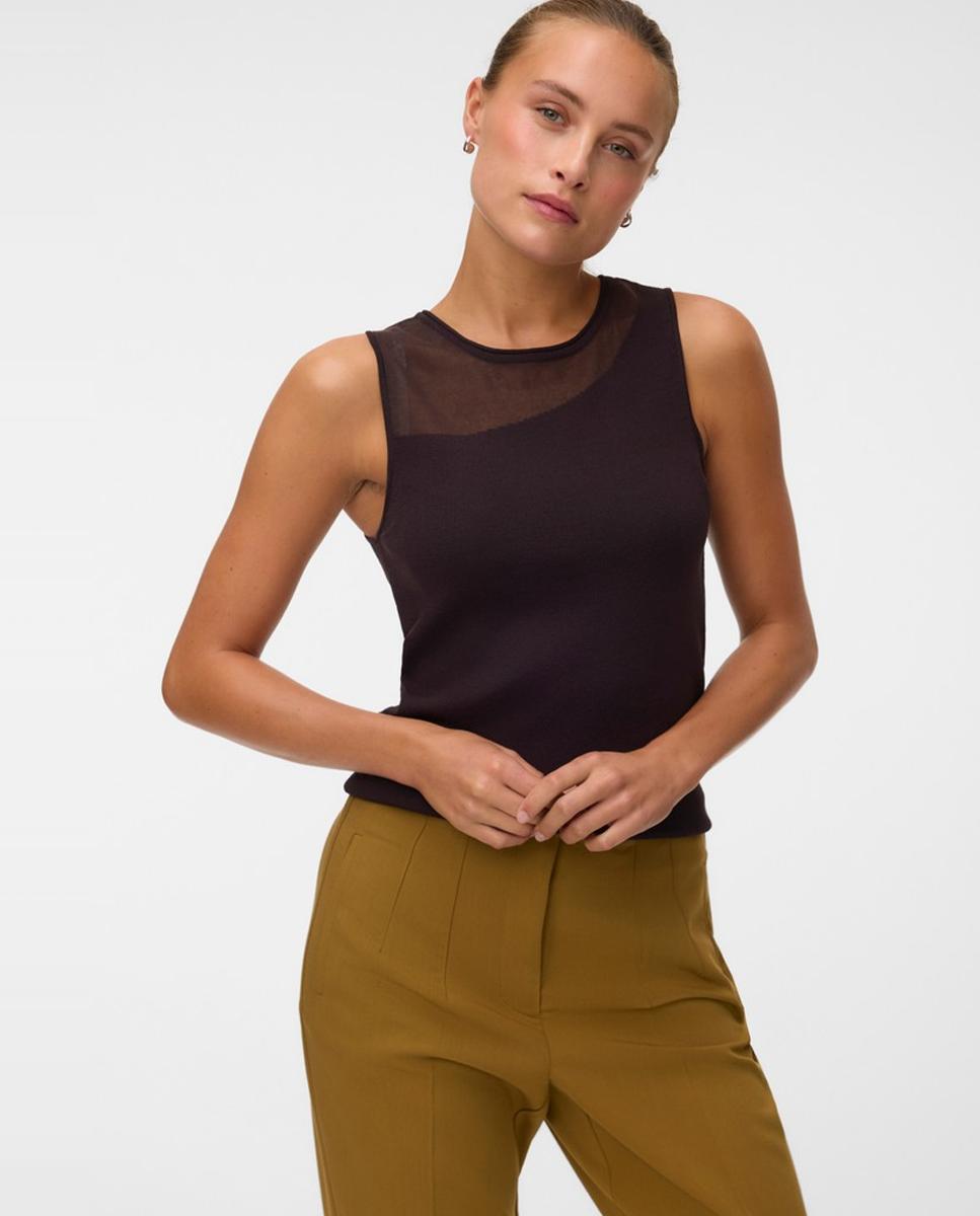 Top de punto fino con manga sisa de mujer - Vero Moda - Marrón oscuro Marrón oscuro-1