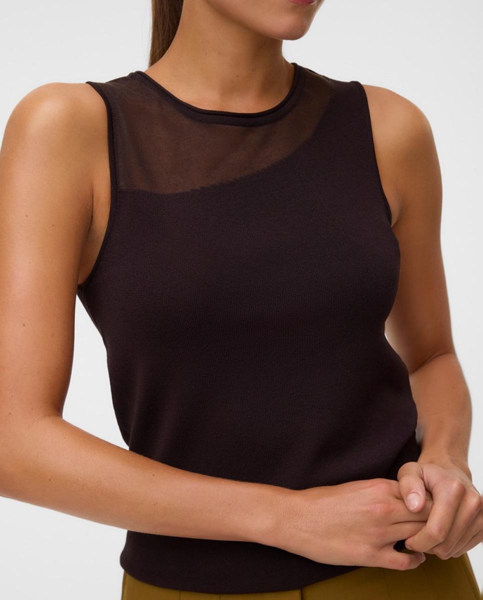Top de punto fino con manga sisa de mujer - Vero Moda - Marrón oscuro Marrón oscuro-2