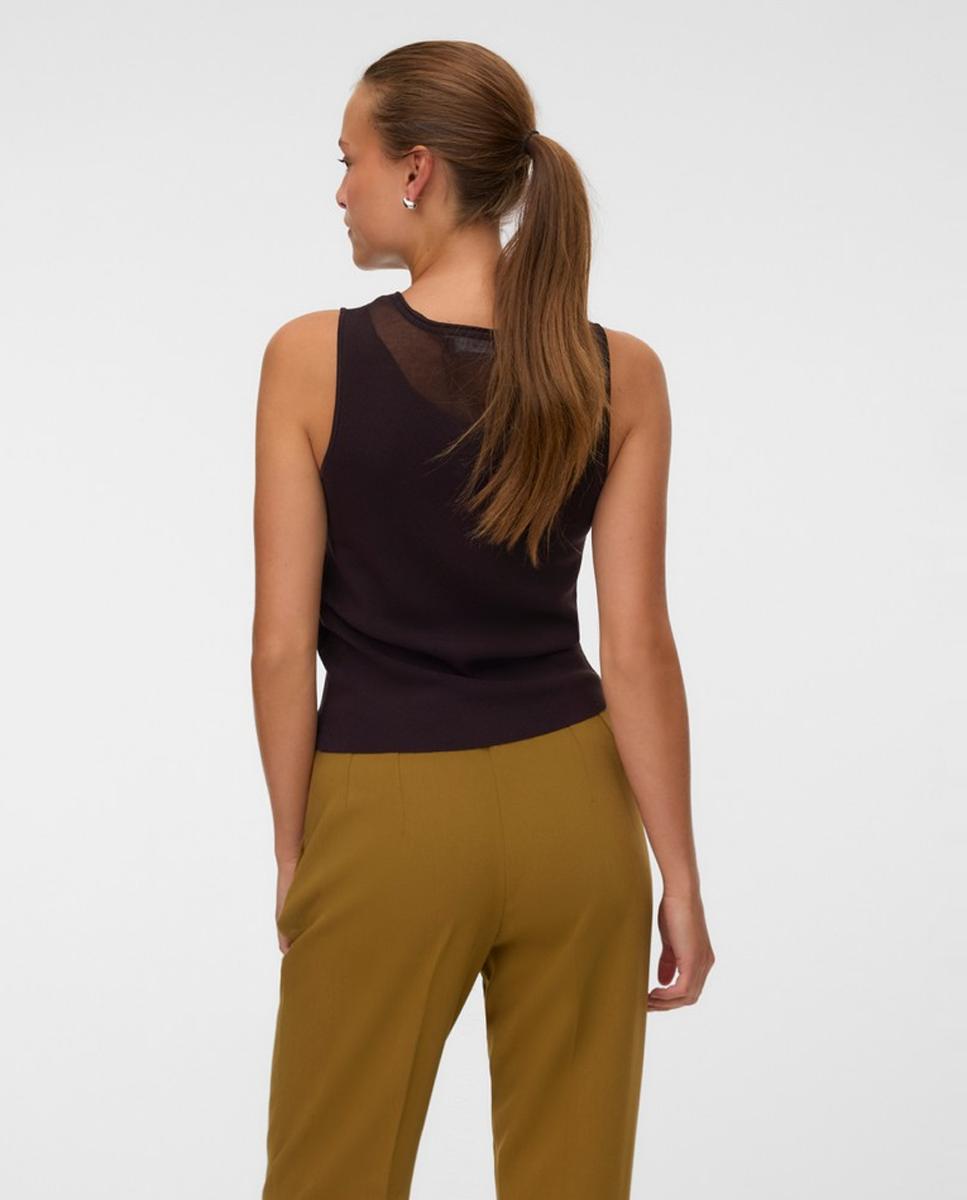 Top de punto fino con manga sisa de mujer - Vero Moda - Marrón oscuro Marrón oscuro-3