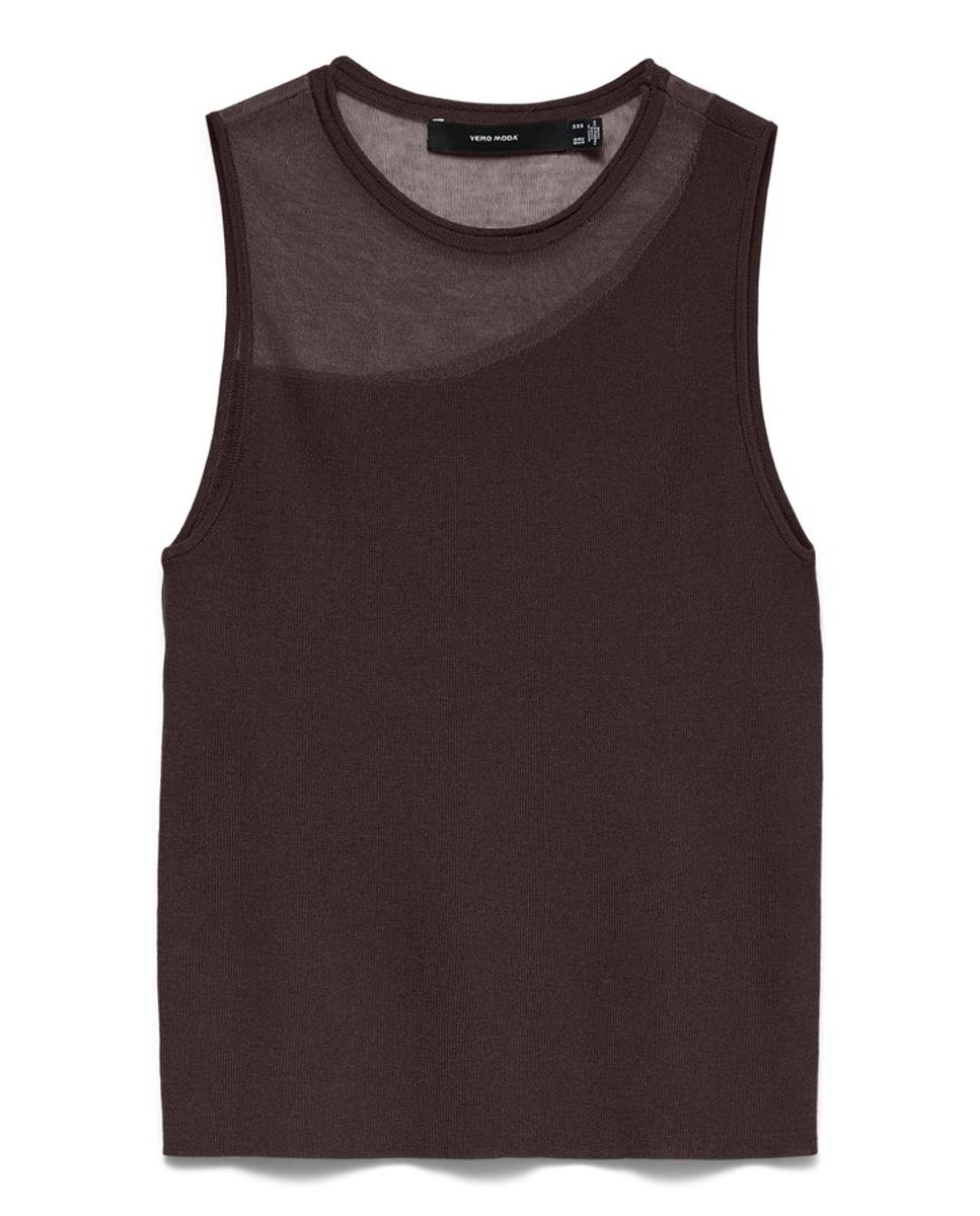 Top de punto fino con manga sisa de mujer - Vero Moda - Marrón oscuro Marrón oscuro-4