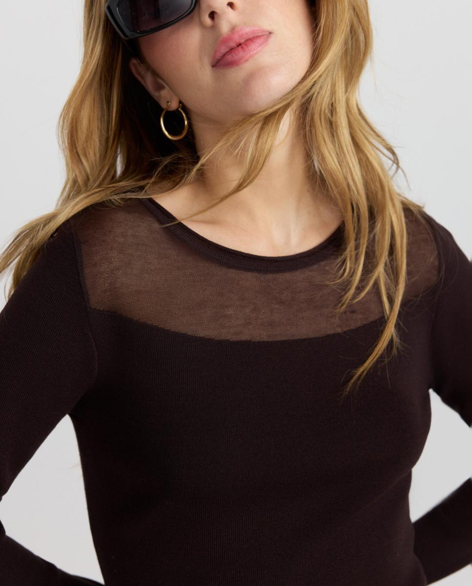 Imagen 1 de Top de manga larga de punto fino de mujer - Vero Moda - Marrón oscuro Marrón oscuro