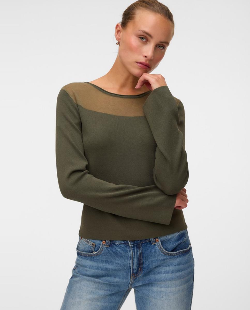 Imagen 1 de Top de manga larga de punto fino de mujer - Vero Moda - Verde militar Verde militar