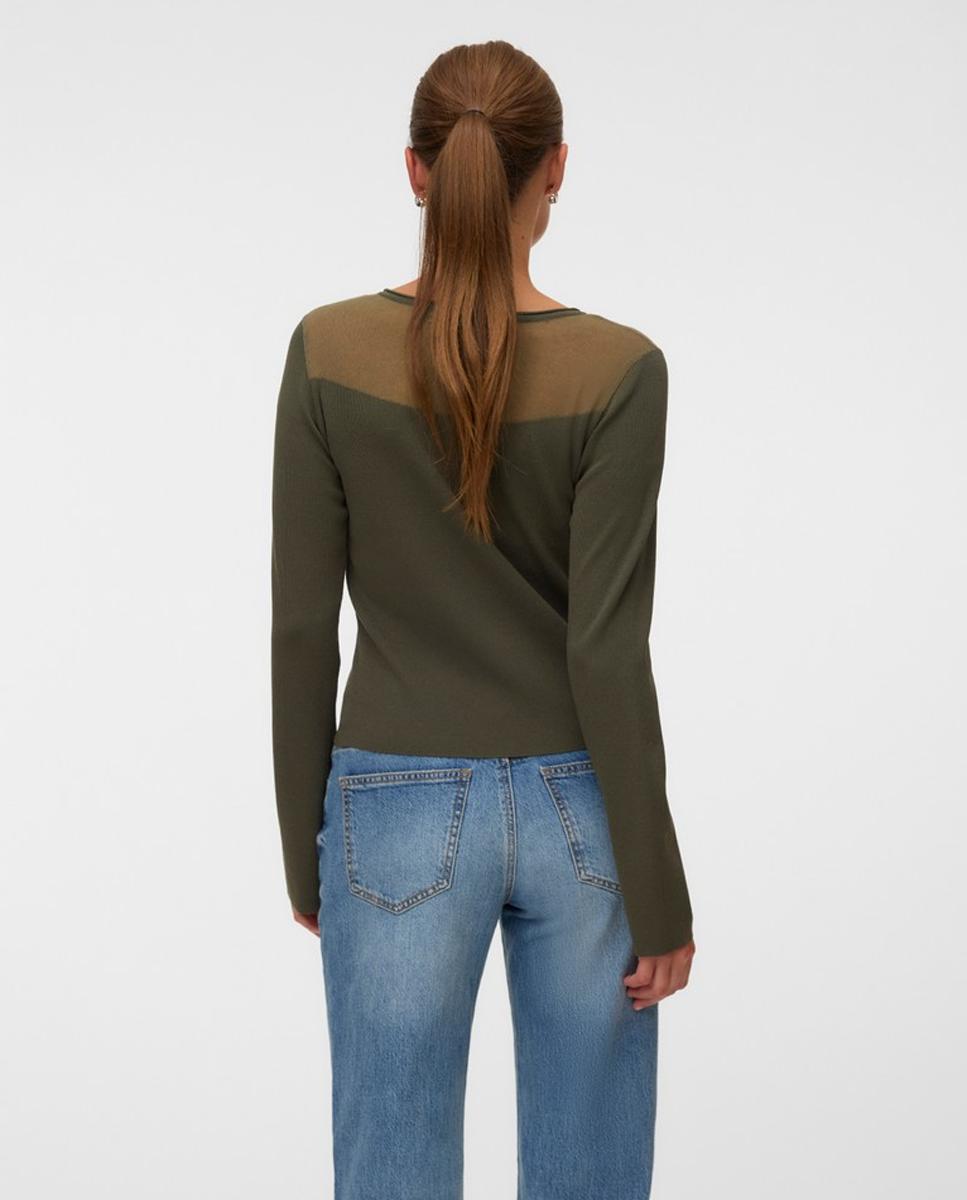 Imagen 3 de Top de manga larga de punto fino de mujer - Vero Moda - Verde militar Verde militar