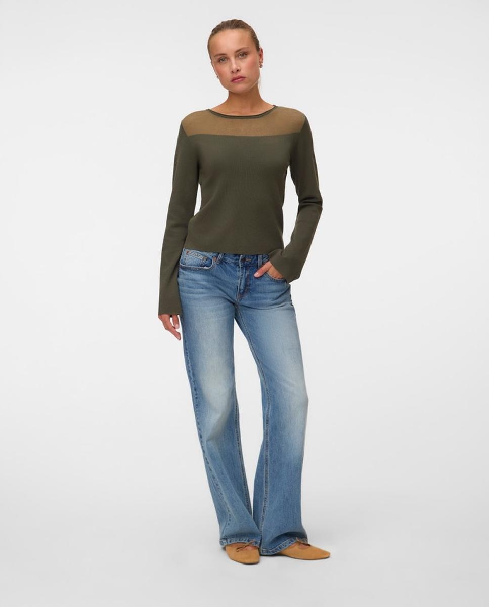 Imagen 5 de Top de manga larga de punto fino de mujer - Vero Moda - Verde militar Verde militar