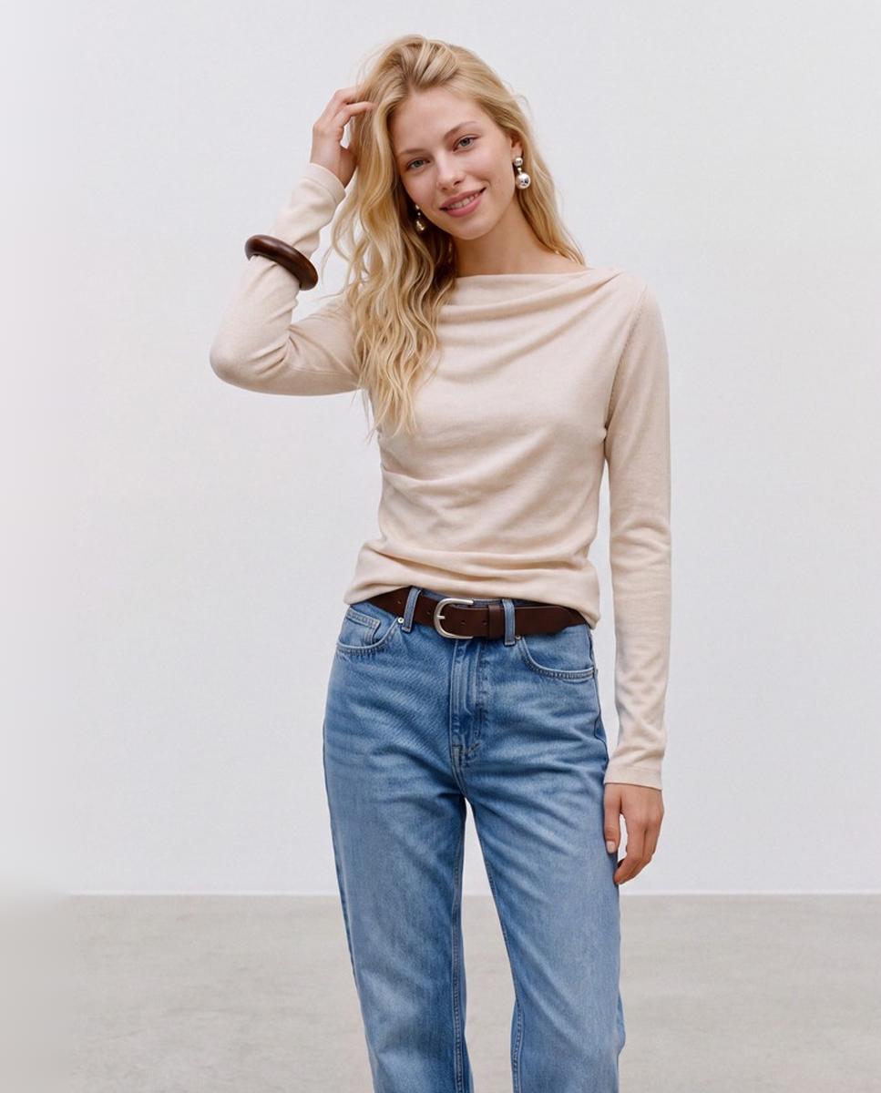 Top de cuello barco drapeado - Vero Moda - Blanco hielo Blanco hielo-1