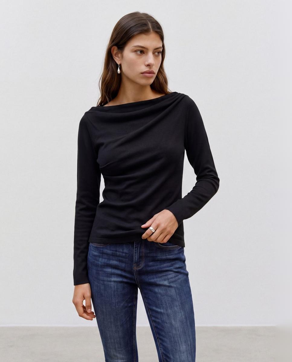 Top de cuello barco drapeado - Vero Moda - Negro Negro-1