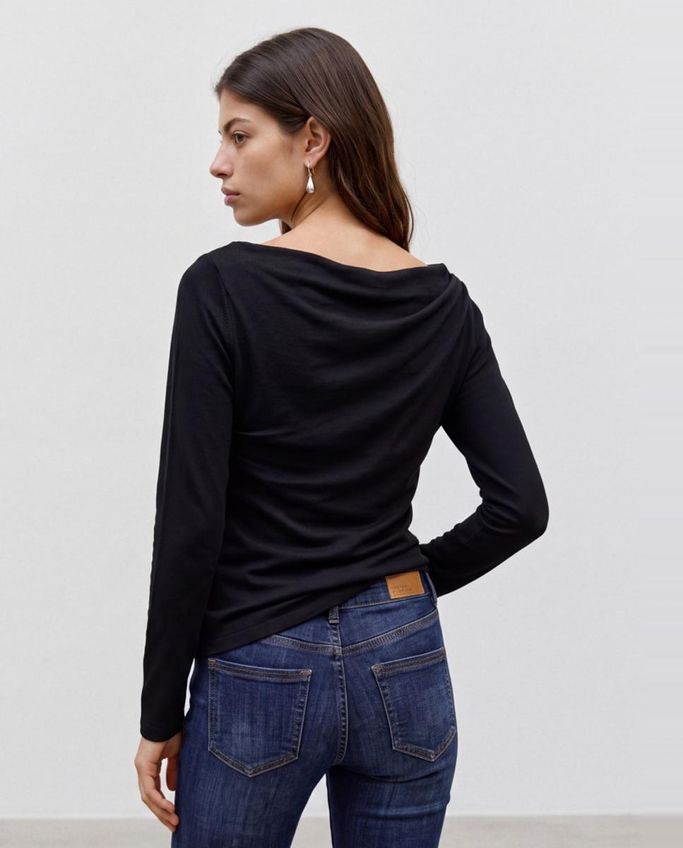 Top de cuello barco drapeado - Vero Moda - Negro Negro-2