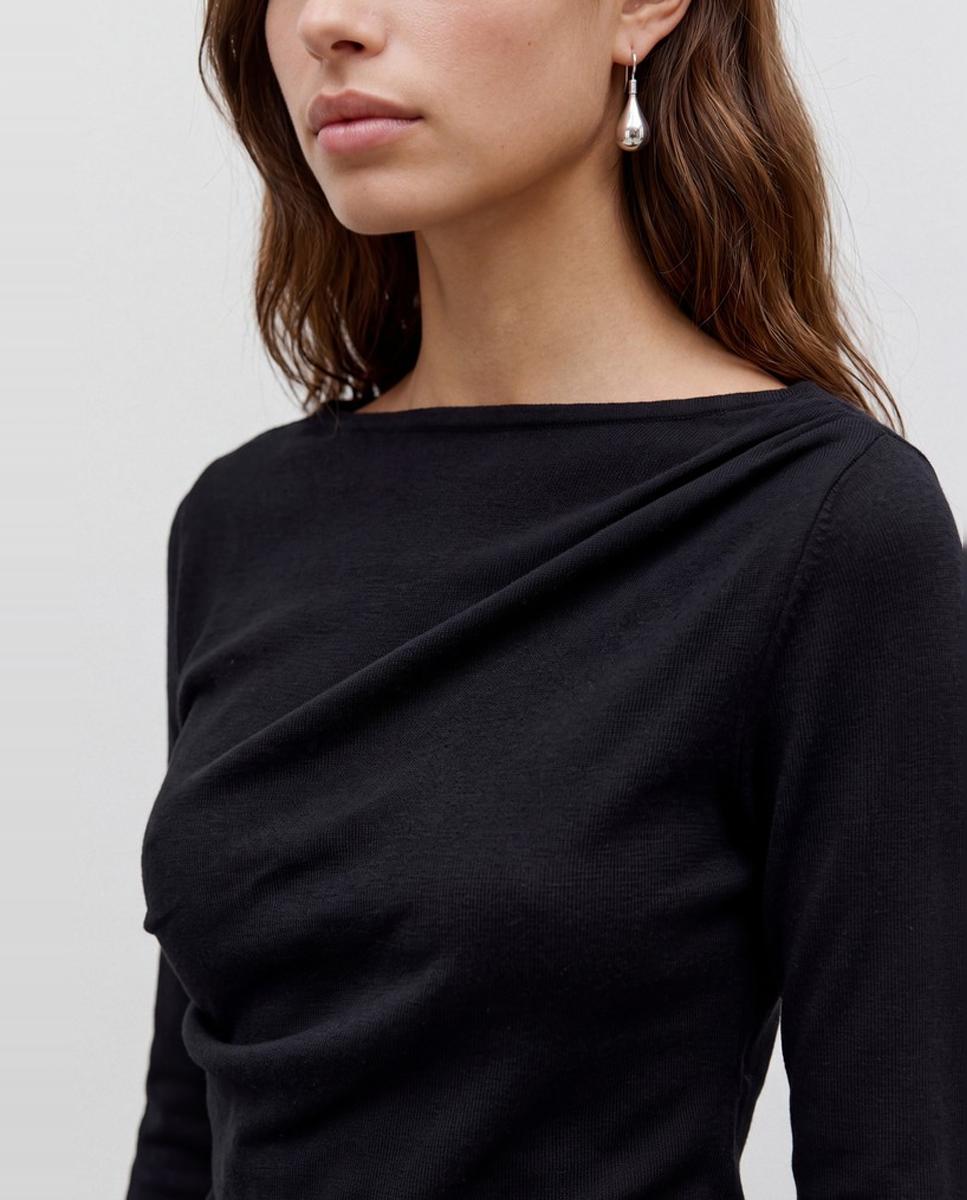 Top de cuello barco drapeado - Vero Moda - Negro Negro-3