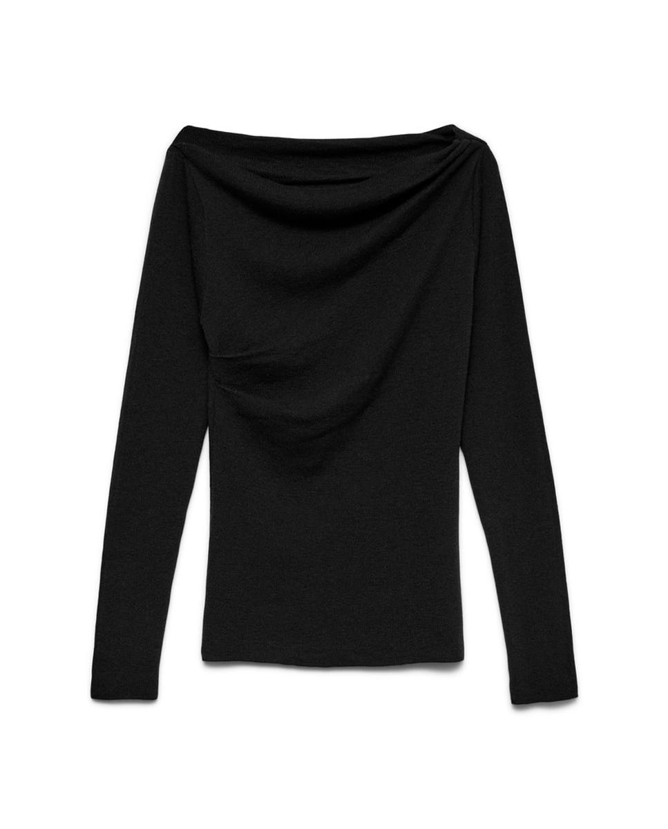 Top de cuello barco drapeado - Vero Moda - Negro Negro-5