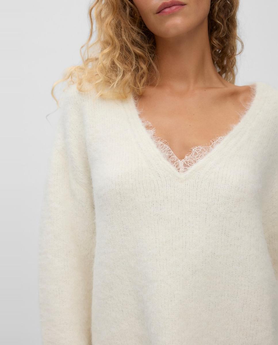 Jersey cuello pico con detalle de encaje - Vero Moda - Blanco hielo Blanco hielo-3