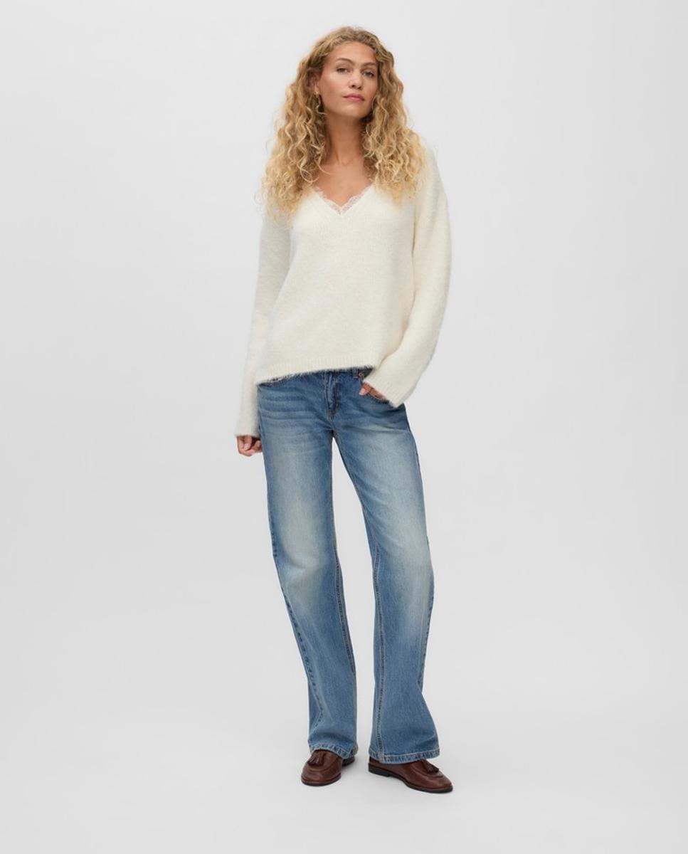 Jersey cuello pico con detalle de encaje - Vero Moda - Blanco hielo Blanco hielo-4