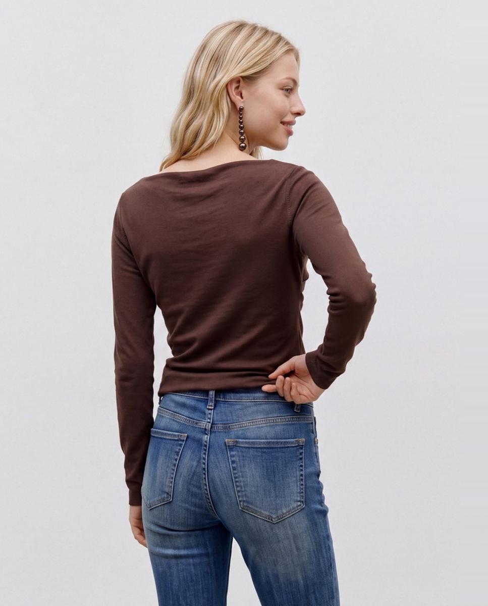 Top de cuello barco drapeado - Vero Moda - Marrón Marrón-3