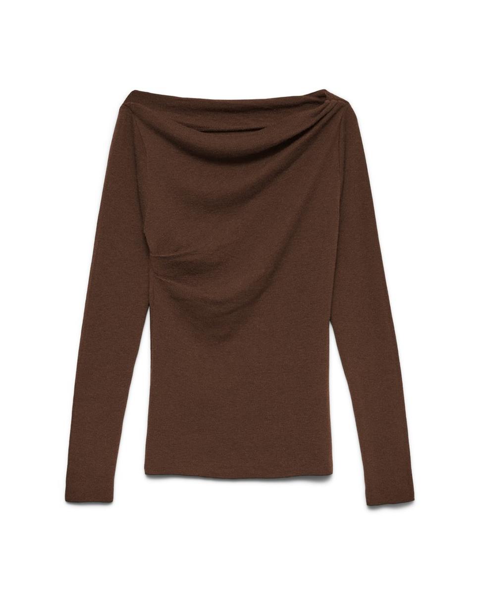 Top de cuello barco drapeado - Vero Moda - Marrón Marrón-5