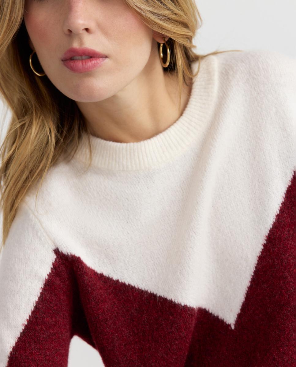 Camisola de Malha com Decote Redondo Bordeaux-3