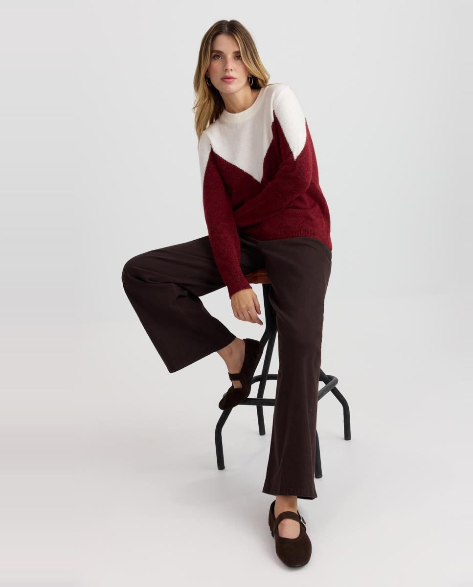 Camisola de Malha com Decote Redondo Bordeaux-4