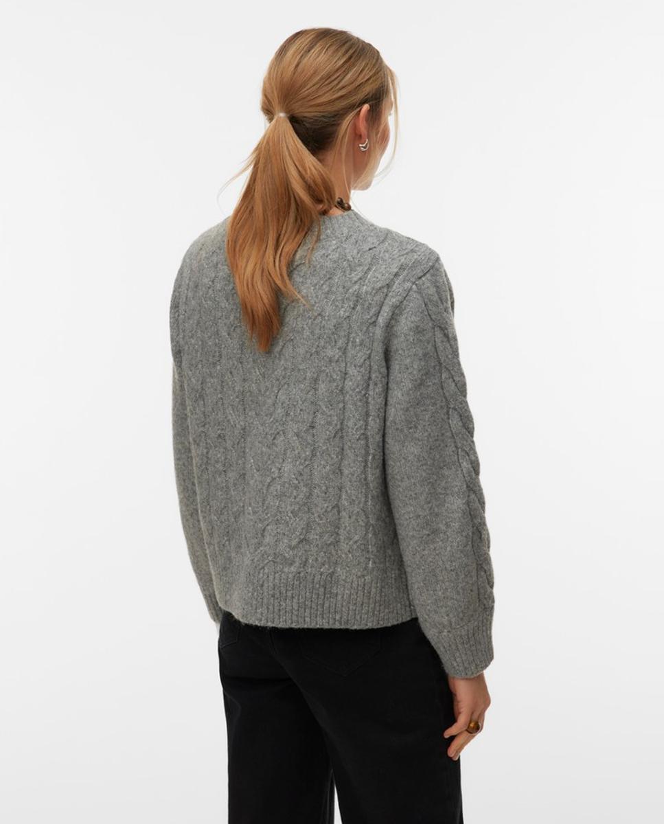 Camisola de Malha com Decote em Bico Cinzento-2