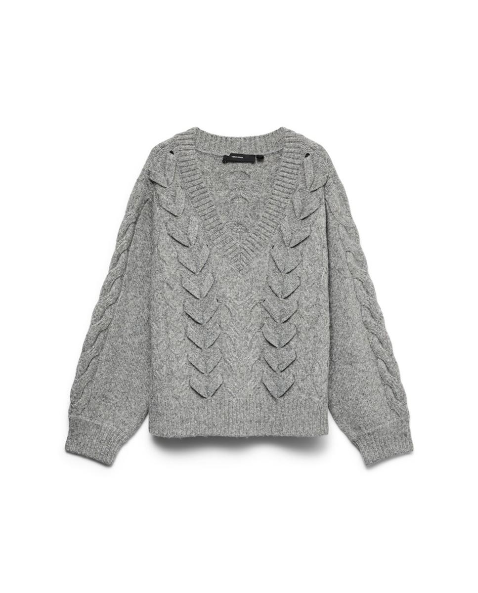 Camisola de Malha com Decote em Bico Cinzento-4