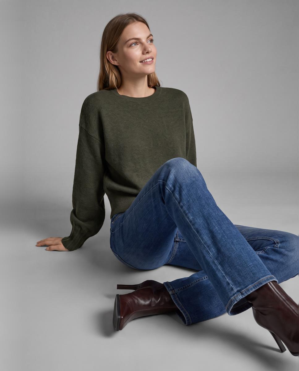 Camisola de Malha Folgada com Manga Comprida Verde-militar-2